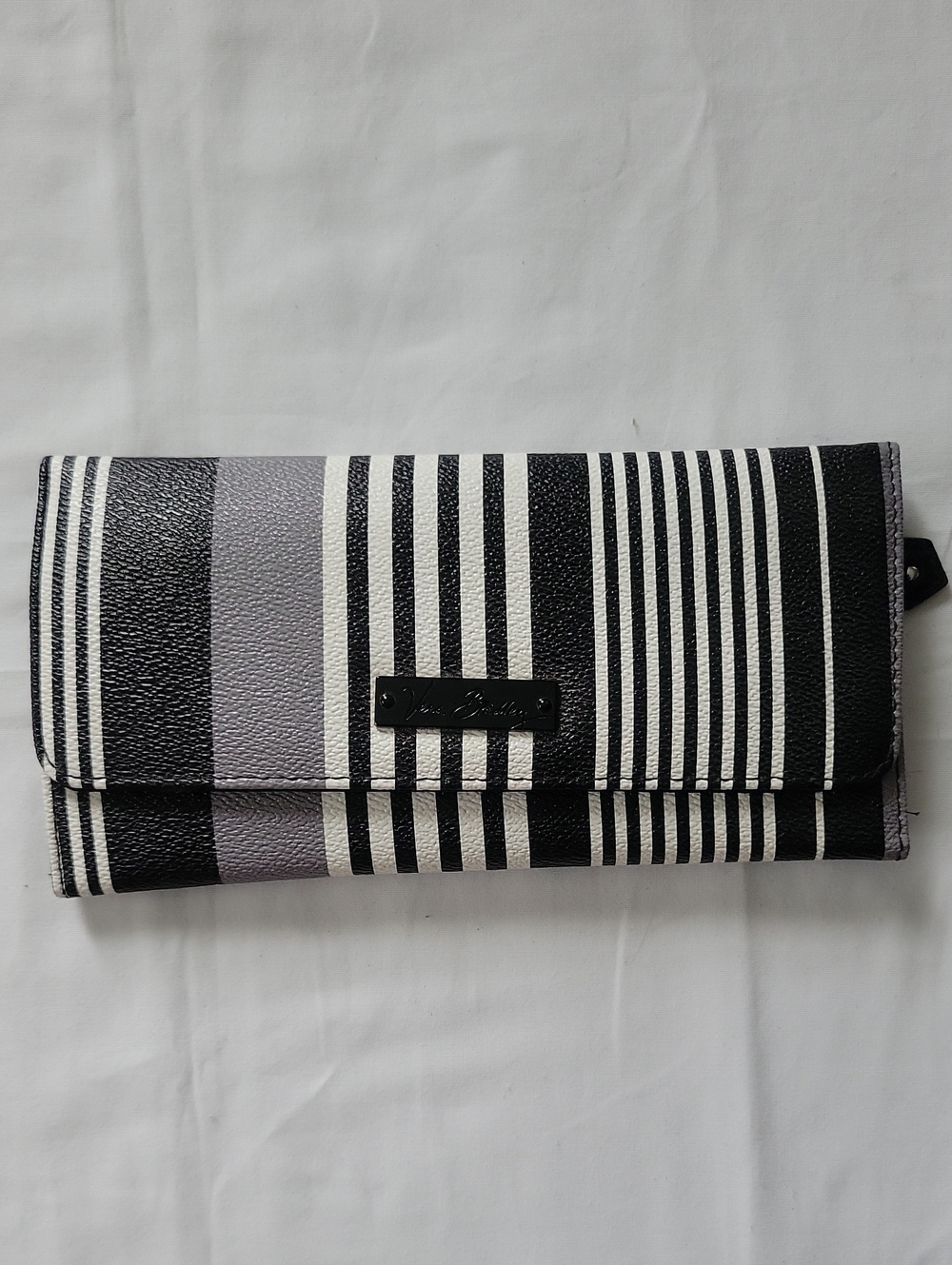 Vera Bradley Black, White & Gray Striped Key/Card Wallet